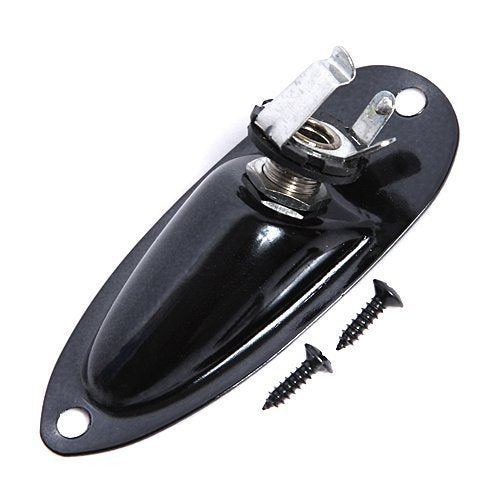 Musiclily Boat Style 1/4'' Loaded Guitar Output Mono Jack Plug Socket Plate for Fender Strat Stratocater Electric Guitar, Black(